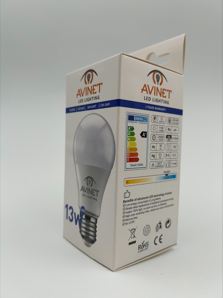 AV-13 13W A60 LED PLASTIC BULB  E27 Pack 10Pcs