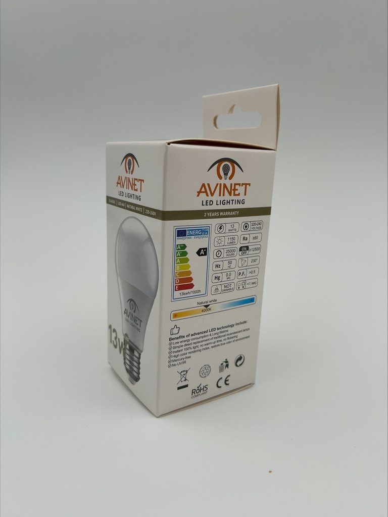 AV-13 13W A60 LED PLASTIC BULB  E27 Pack 10Pcs