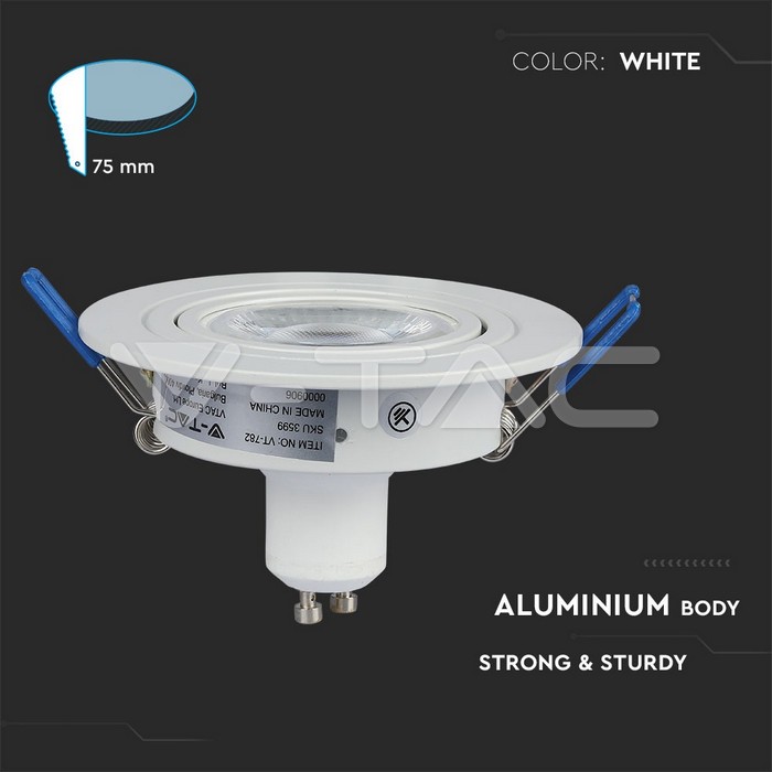 VT-782 1xGU10 FITTING ROUND WHITE Size: D91mm Cutout size: Φ75mm Lamp: GU10&amp;MR16