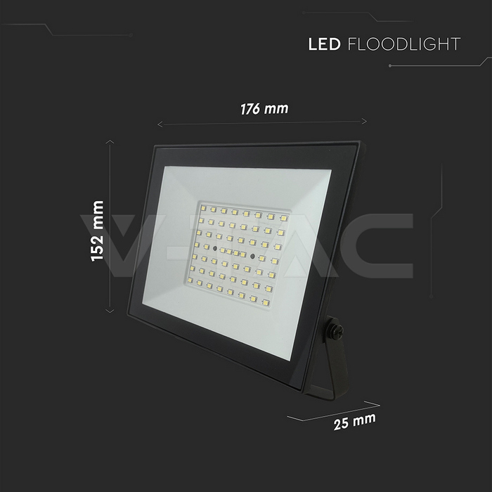 Projecteur VT-44054 50 W - 4 700 lumens Câble 1 m Corps noir 6500k