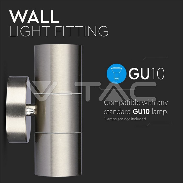 VT-7622 APPAREIL MURAL GU10, CORPS EN ACIER INOXYDABLE - 2 VOIES IP44