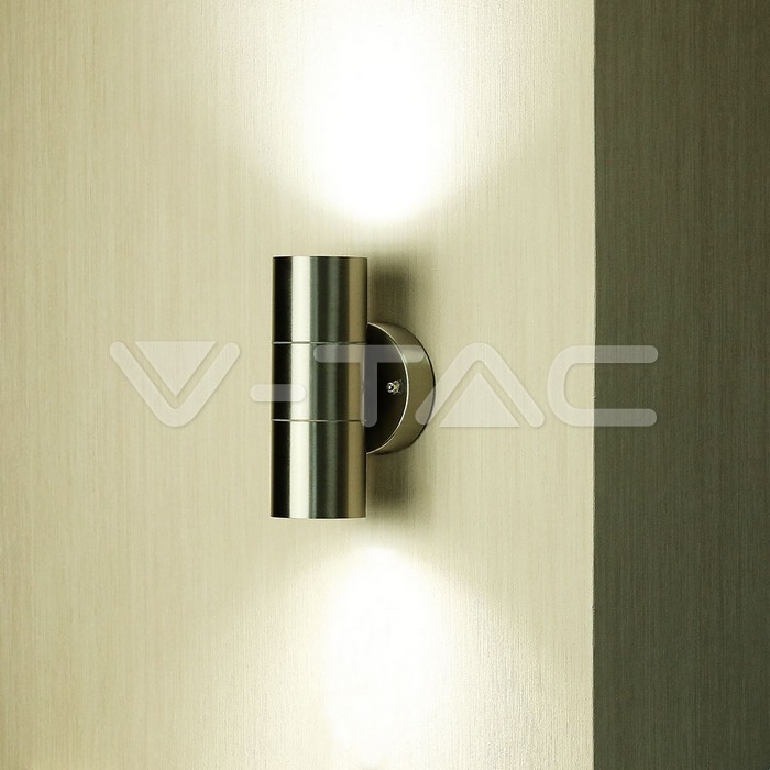 VT-7622 APPAREIL MURAL GU10, CORPS EN ACIER INOXYDABLE - 2 VOIES IP44