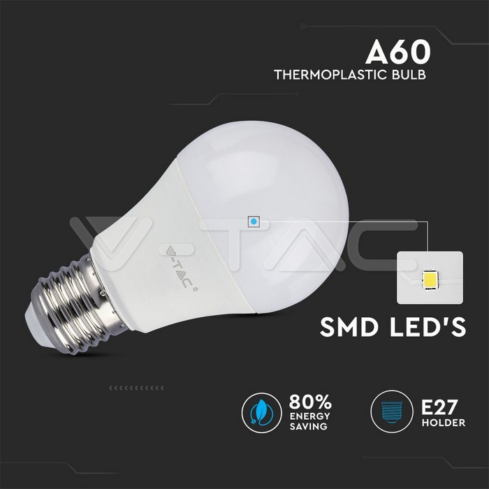 Ampoule LED en plastique VT-2112 11 W A60 E27, lot de 10 pièces, emballage rétractable