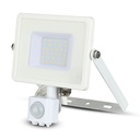 Projecteur VT-30-S 30 W SMD avec capteur PIR et puce Samsung, corps blanc et verre blanc