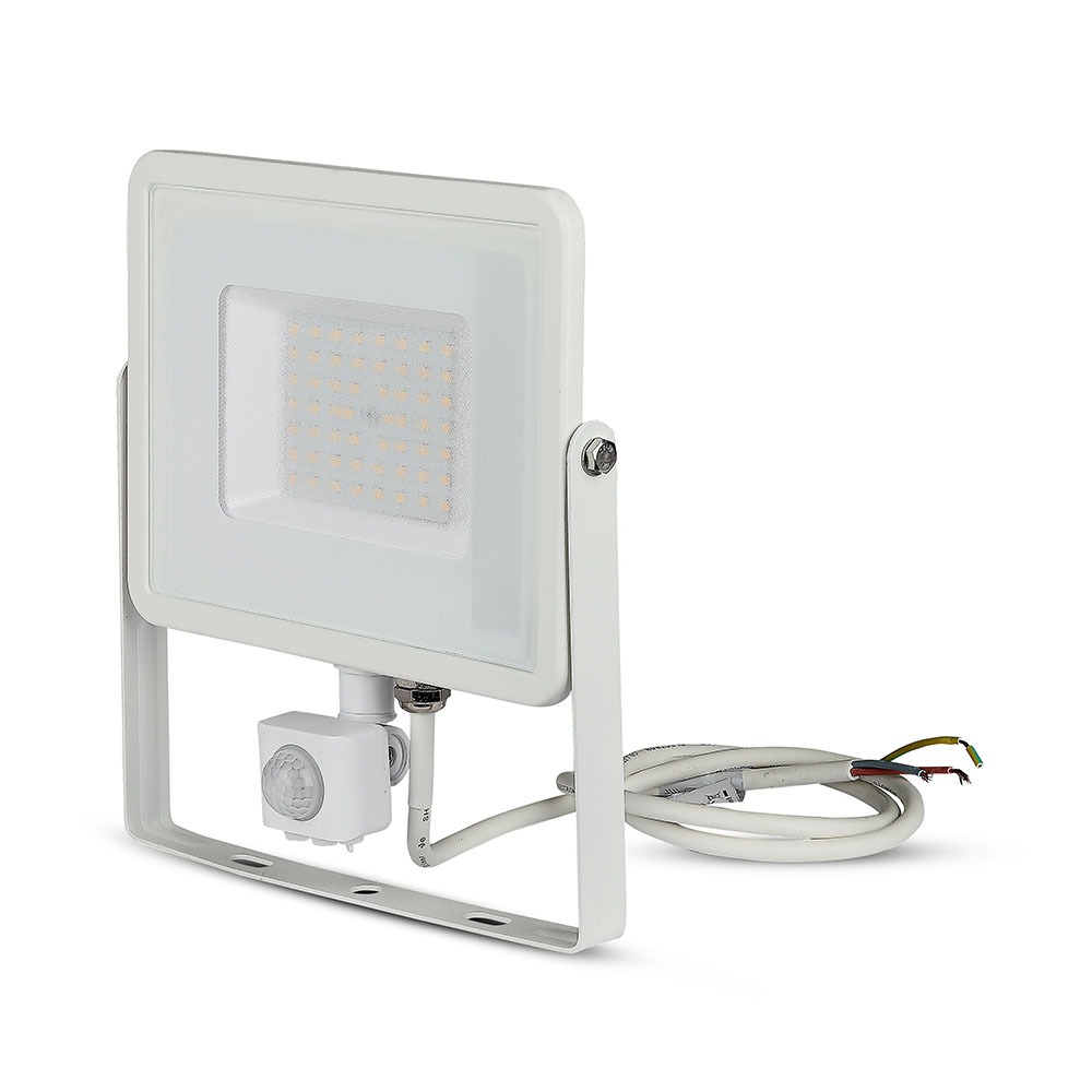  VT-50-S 50W-3000K Warm Wit SMD PIR SENSOR SCHIJNWERPER WITTE BEHUIZING