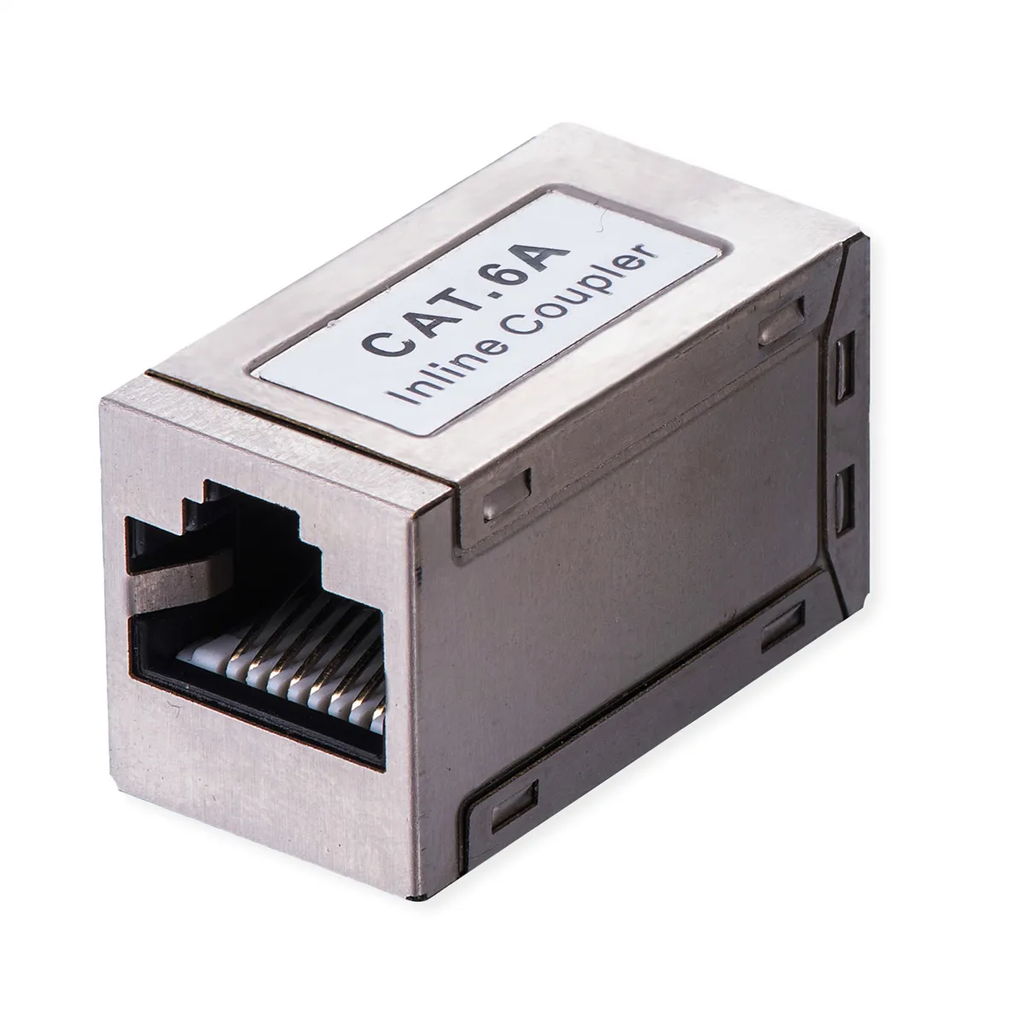 RJ-45 Mini Inline Coupler, Cat.6A (Class EA), shielded, silver
