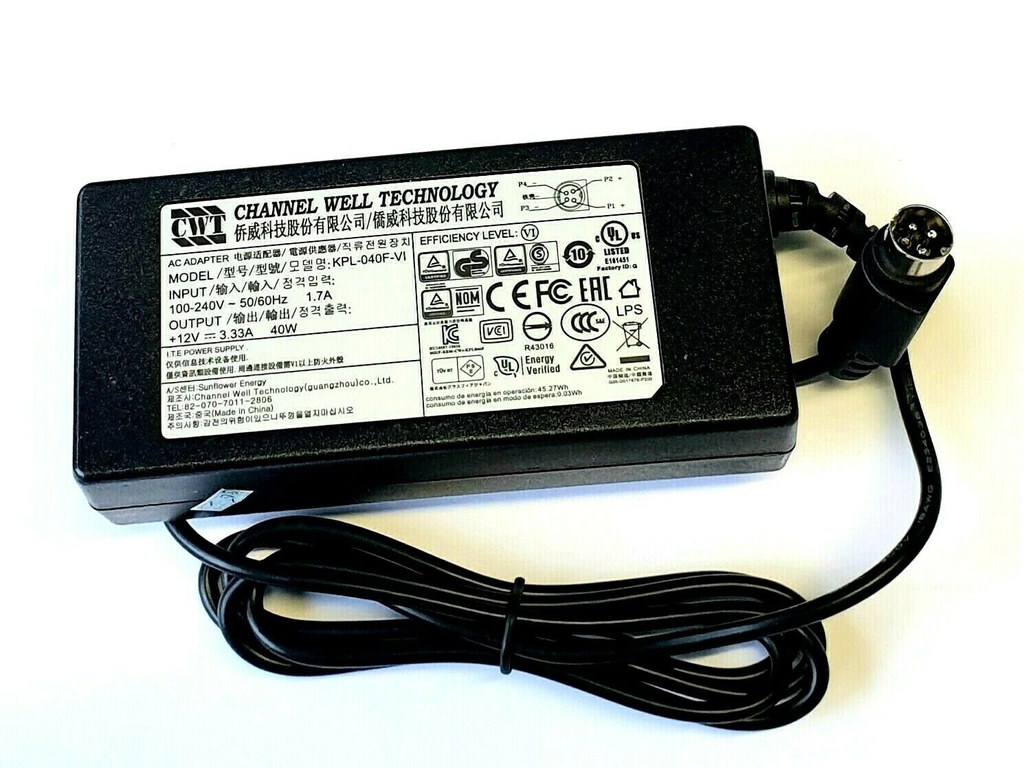 KPL-040F-VI 12V 3.33A DC 12V/3A Power Adapter for DVR/NVR + CON-DC-HIK 4pin DC Converter