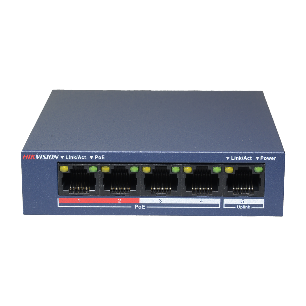 Hikvision DS-3E0105P-E/M(B) S Unmanaged PoE-switch met 4 PoE-poorten (10/100 Mbps) + 1 uplinkpoort (RJ45) 35W