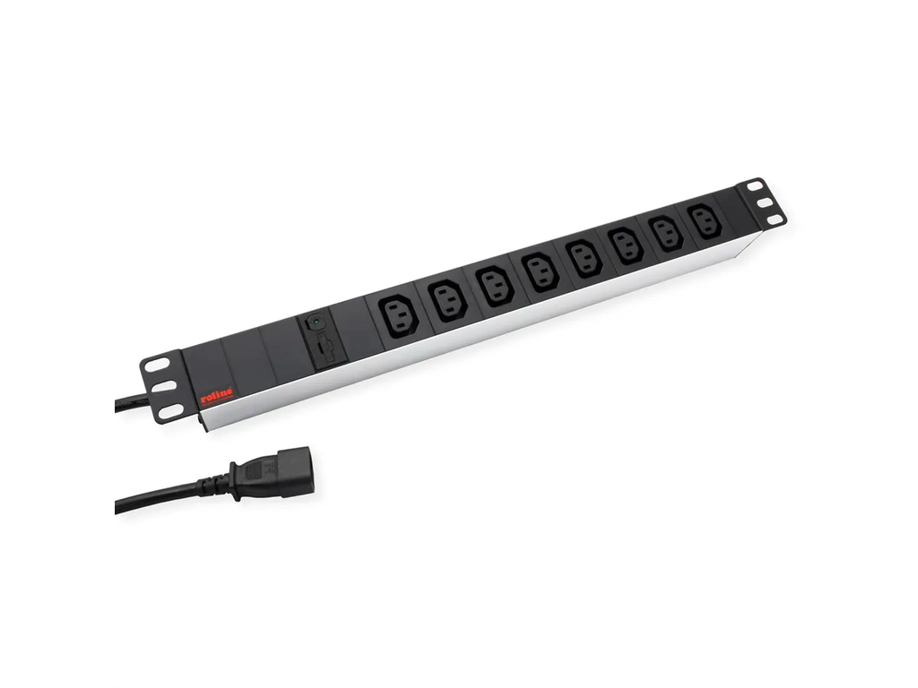 ROLINE 19.07.1629 - PDU, Bandeau de prises pour baie 19 pouces, 8 x C13, branchement C20, sans interrupteur, Aluminium