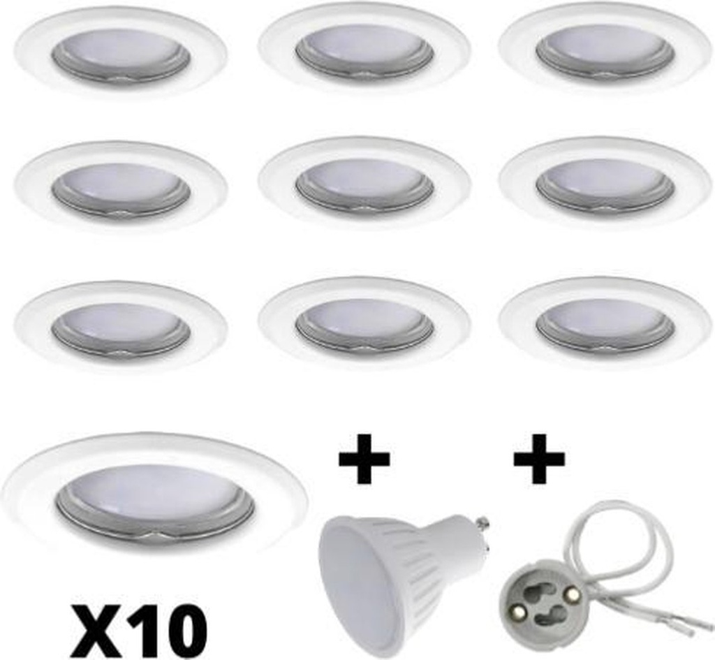 10x V-tac - Spots LED encastrables - Blanc - Blanc chaud 3000K - 400 lumens - 6 Watt - Dimmable et inclinable - GU10 - IP20 - Spots de plafond ronds (Ø75 mm) - Éclairage spot - pour salon, couloir et chambre - IP65 étanche