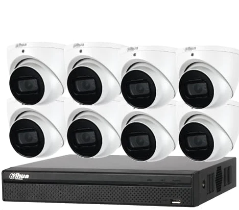 DAHUA  IP 4MP Full Color Set 8x Camera Full Color Audio Turret 4 megapixel 2.8mm-IR 20M + NVR 8 Channel - HDD Preinstalled 4TB