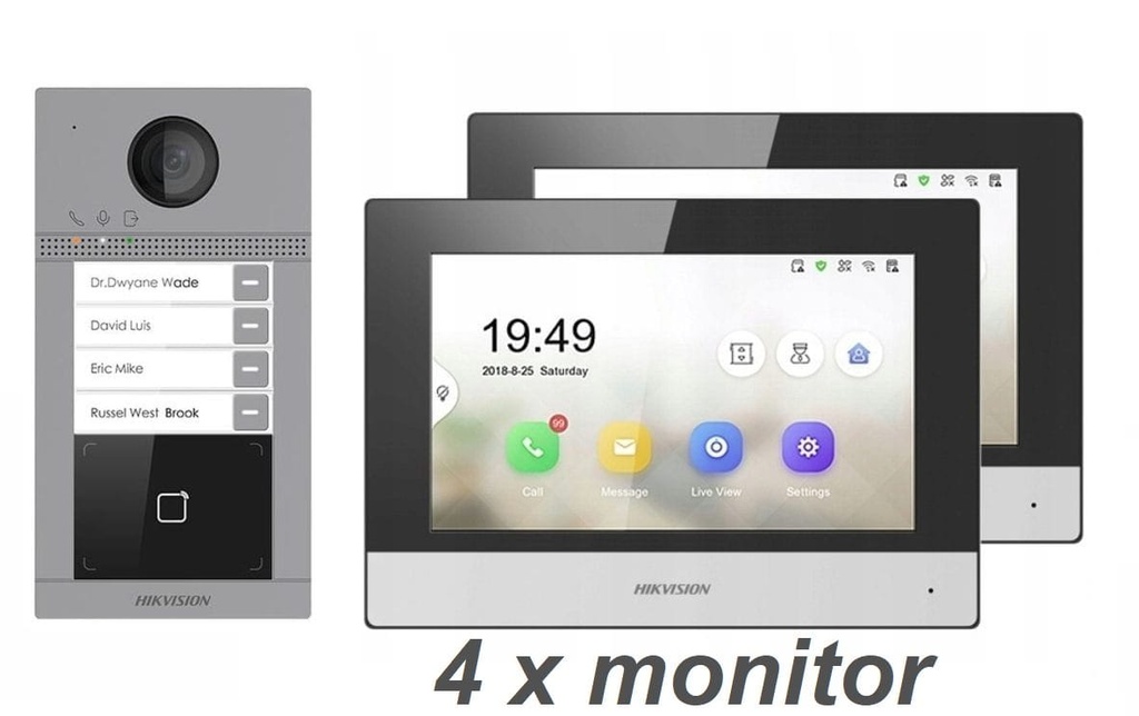 Interphone IP HIKVISION DS-KV8413-WME1-SET à 4 boutons + 4 moniteurs tactiles Wi-Fi DS-KH6320-WTE1 de 7 pouces