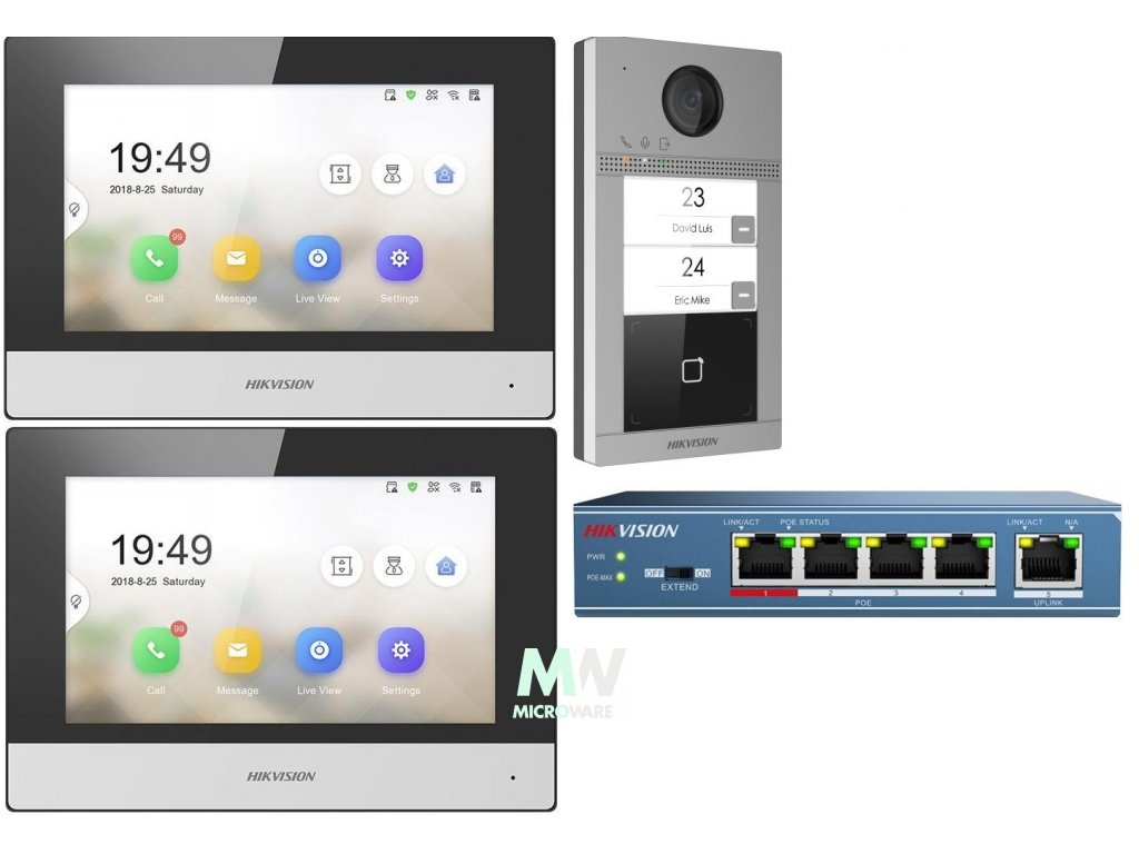 HIKVISION  DS-KIS604-S/BI-FAMILY IP-POE Intercom 2 Buttons + 2x 7Inch Touch WIFI Monitor