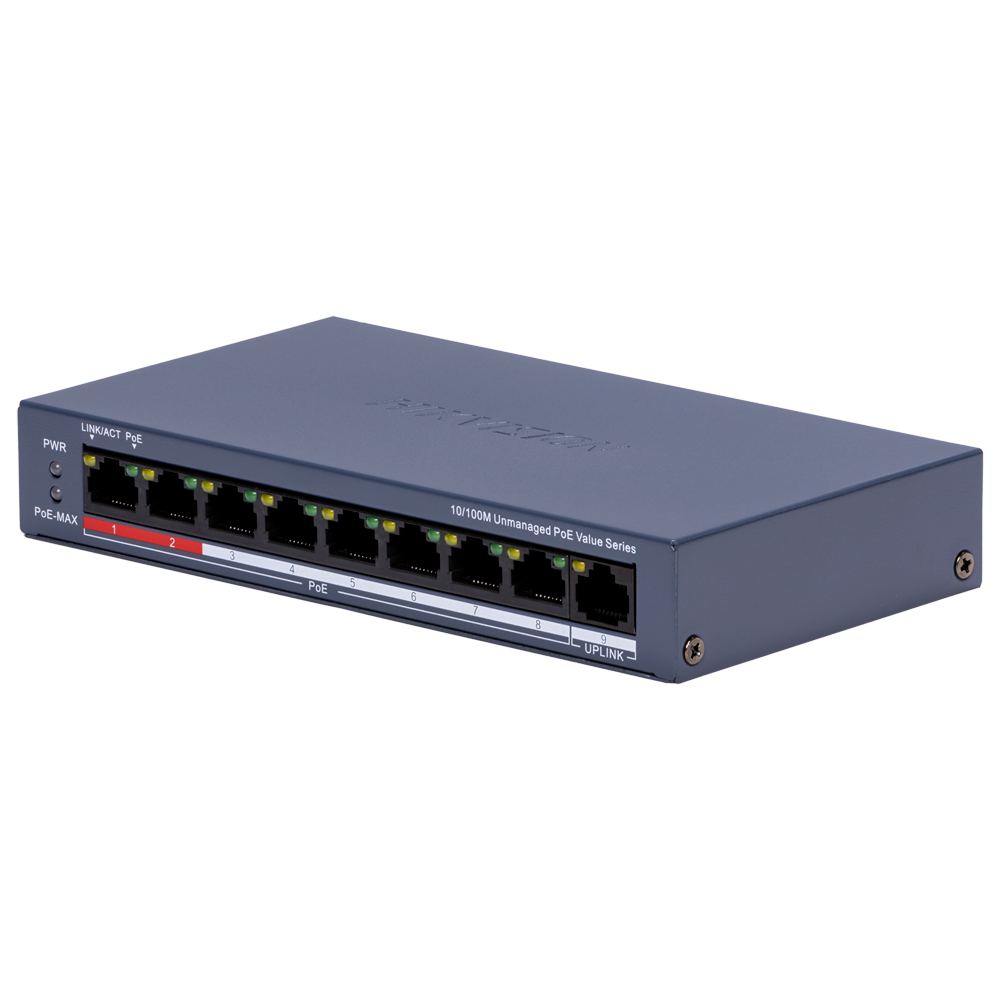 DS-3E0109P-E/M  Switch POE 8 ports  10/100 Mpbs + 1 port Uplink (RJ45)