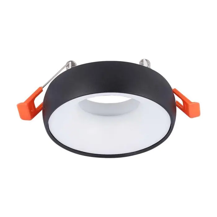Douille ronde VT-980 GU10, cadre noir + réflecteur blanc