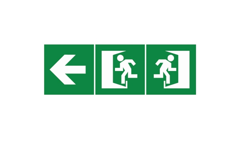 Zelfklevend pictogram P1 300x100mm (pijl + 2 deuren)