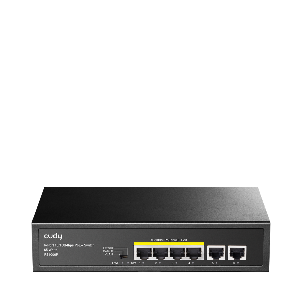 Cudy FS1006P 4-poorts 10/100 Fast Ethernet PoE+-switch met 2 uplinkpoorten 60W