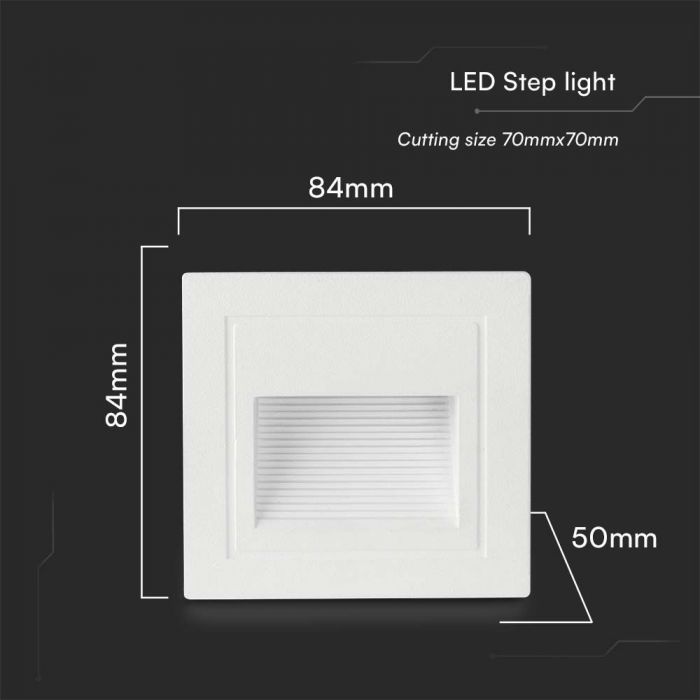 VT-1129 5W - 3000K LED TRAPVERLICHTING WITTE BEHUIZING VIERKANT 84x84x50mm
