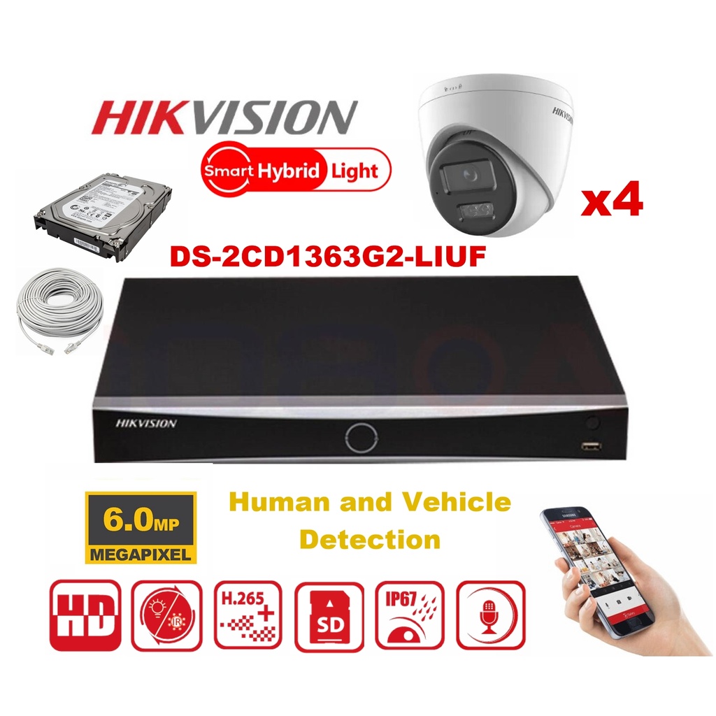 HIKVISION Camera Kit Smart Hybrid G2-serie 4x IP-cameratoren 6MP - NVR 4x kanaal - harde schijf 2 TB,