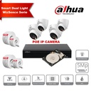 Kit de caméras IP DAHUA Smart Dual Light Active Deterrence WizSense Series 30 m - 4 caméras 5 mégapixels 2,8 mm + NVR POE 8 canaux + 2 To max. 8 caméras