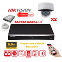 HIKVISION Camera Kit Smart Hybrid G2 Series  2x IP Camera Dome 6MP -   NVR 4xChannel POE Acusense- Hard Disk 2Tb