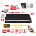 Kit caméra HIKVISION Smart Hybrid G2 Series 2x IP Camera Bullet 6MP - NVR 4xChannel POE Acusense - Disque dur 2 To