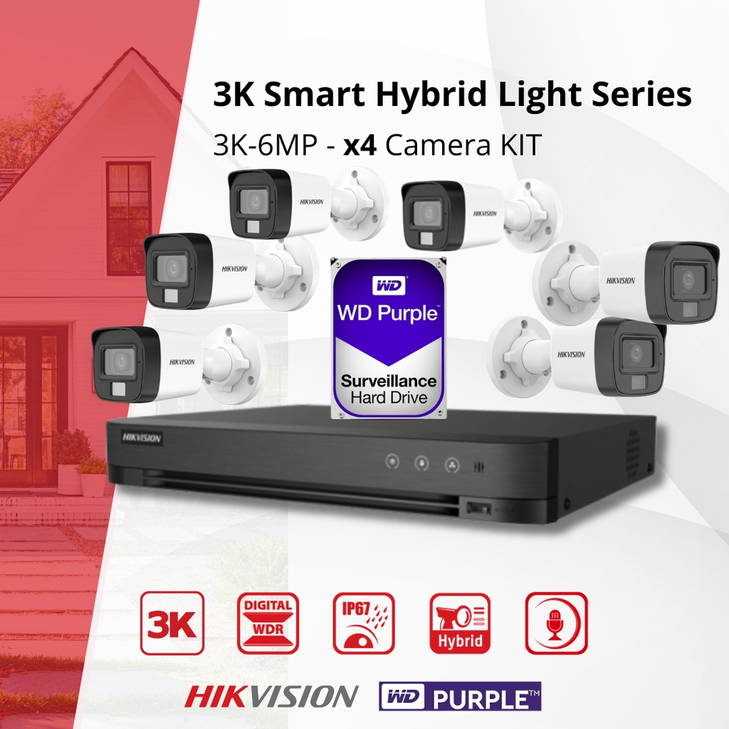 HIKVISION Set 3K Dual Light - 6x Bullet Camera 3K (6MP) Dual Light Audio Binnen/Buiten - DVR 8-kanaals - 2TB HDD