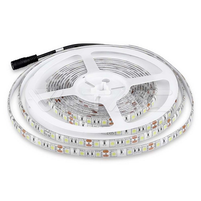 V-TAC VT-5050 bande strip led SMD5050 12V 5M 60LEDs/m 7W/M 100LM/W Multicolore RGB étanche IP65 