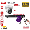 Kit de surveillance HIKVISION Acusense jusqu'à 8 caméras : éclairage hybride intelligent, caméra tourelle IP blanche 4K-8MP avec stroboscope actif et alarme sonore, deux microphones, enregistreur vidéo réseau (NVR) Acusense série NXI 8 canaux avec PoE pour jusqu'à 8 caméras IP, disque dur 4 To préinstallé.
