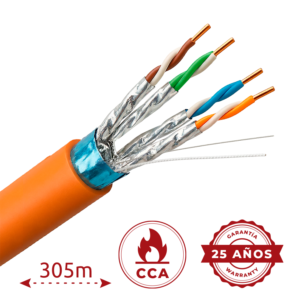 UV-FTP6A-300-BC23AWG-DCA-R-O Cat6A S/FTP 305 m Diameter 23 AWG Certified CPR DCA LSZH / Orange