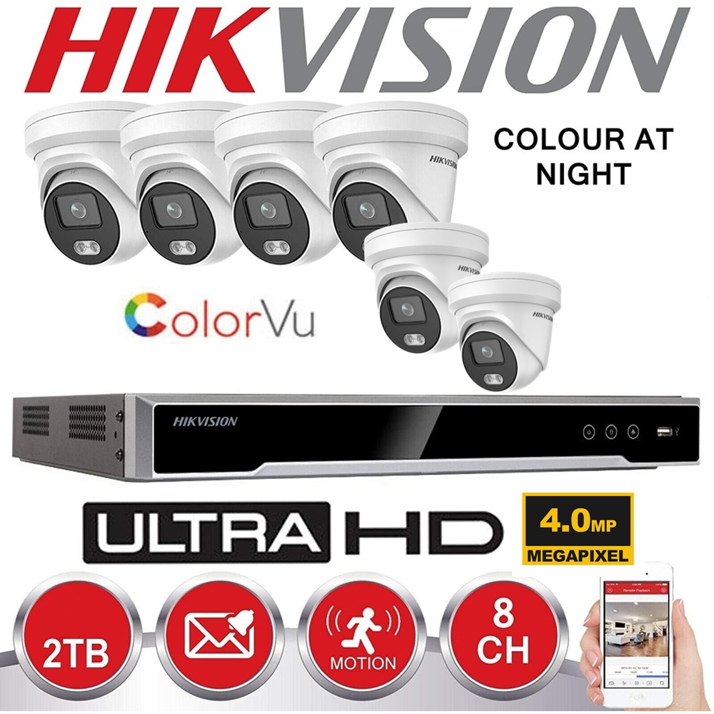 HIKVISION IP Surveillance Kit 6x Colorvu G1 ProIP-camera's 4 MP vaste lens 4,0 mm IR 30M + NVR HIKVISION 8 Ch - harde schijf Voorgeïnstalleerd 4 TB