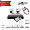 Kit de vidéosurveillance IP Dahua AI-WizSense – Jusqu'à 8 caméras Tourelle 5MP IPC-HDW2549-S-PV-2.8mm Blanc, Smart Dual Illumination, Alarme sonore et lumineuse  + NVR PoE WizSense 8 canaux – Disque dur de 4 To préinstallé.