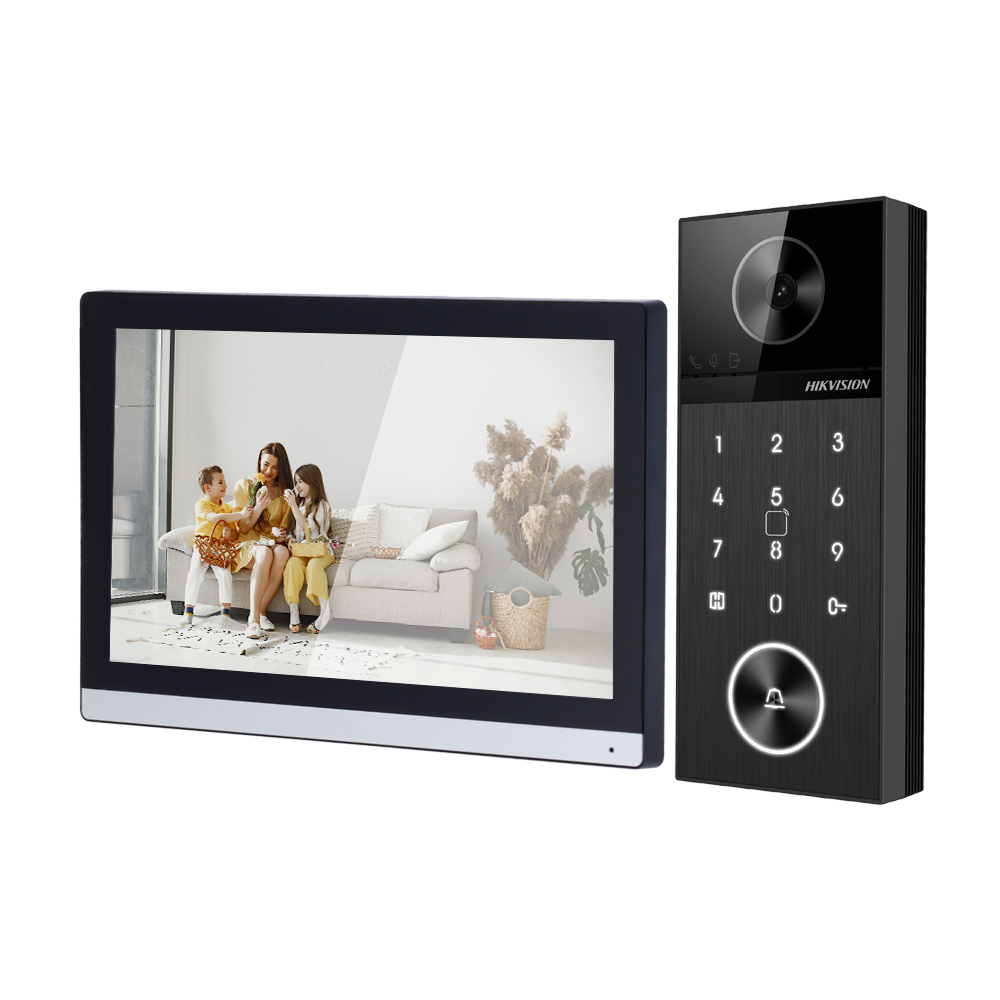 Hikvision DS-KIS612-S IP kit IP-PoE video intercom kit, 1x call button, surface mount, 7-inch Wi-Fi touchscreen monitor + 5-port PoE switch