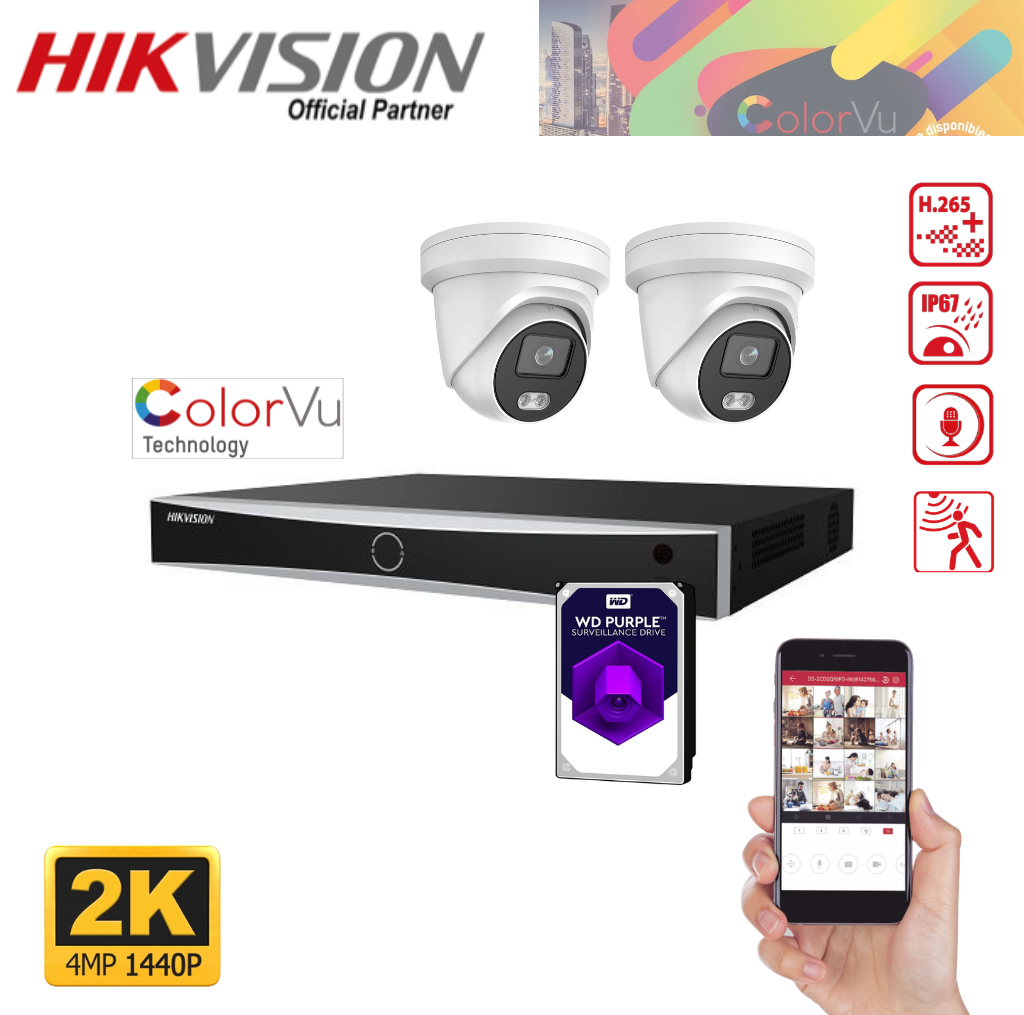Kit de caméras de surveillance IP Hikvision - 4 canaux - Jusqu'à 4 caméras IP PTZ 4 MP - DS-2CD2347G1-IU - 4 mm - Disque dur 1 To préinstallé