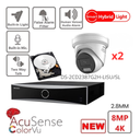 Kit de caméras IP de surveillance HIKVISION Acusense 4K/8MP - 2/3/4/5/6/7/8 caméras tourelle IP 4K-8MP avec stroboscope actif et alarme sonore - NVR Acusense série NXI 8 canaux avec PoE - 2 disques durs SATA de 4 ou 6 To, extensible jusqu'à 8 caméras IP