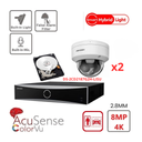 HIKVISION 4K/8MP ColorVu AcuSense IP-cameraset – Inclusief maximaal 8x 4K/8MP ColorVu AcuSense IP-domecamera's (met ingebouwde microfoon) en een 8-kanaals AcuSense NXI-serie NVR met PoE (2 SATA-poorten) – Vooraf geïnstalleerde 6TB-harde schijf.