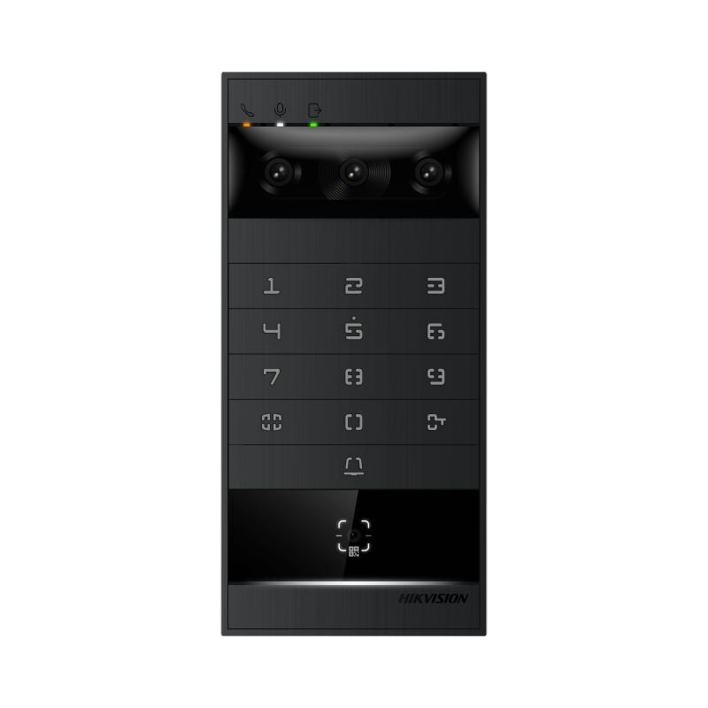 DS-KV8114T-KWQE1 Interphone vidéo TalkVu 4MP métal avec clavier, triple objectif (visage, QR code, MIFARE/DESFire), Bluetooth, Wi-Fi 6 et PoE.