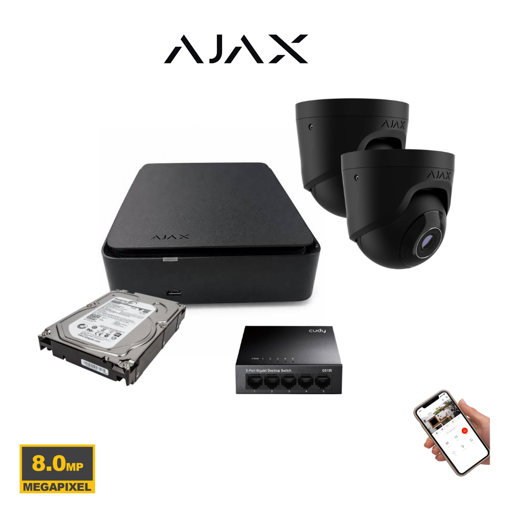 AJAX 8MP Video Surveillance Kit with Up to 8 Dual Light Turret Cameras + 8CH PoE NVR + 4TB HDD