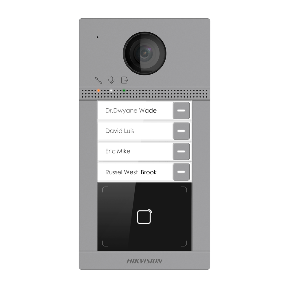  Poste de porte Hikvision DS-KV8413-WME1(C) Surface Aluminium 4 x Bouton, PoE/12 VDC, Carte Mifare WIFI - 2 relais