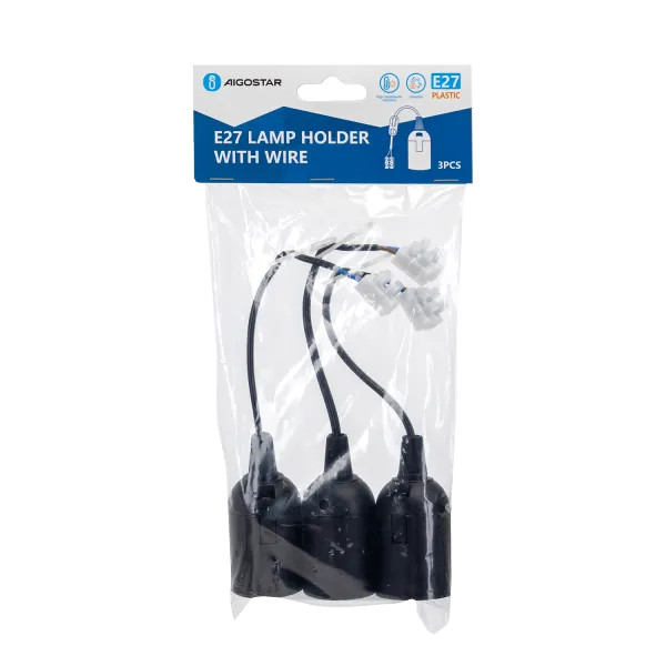 Douille en plastique E27 avec borniers, noir, 3 pcs