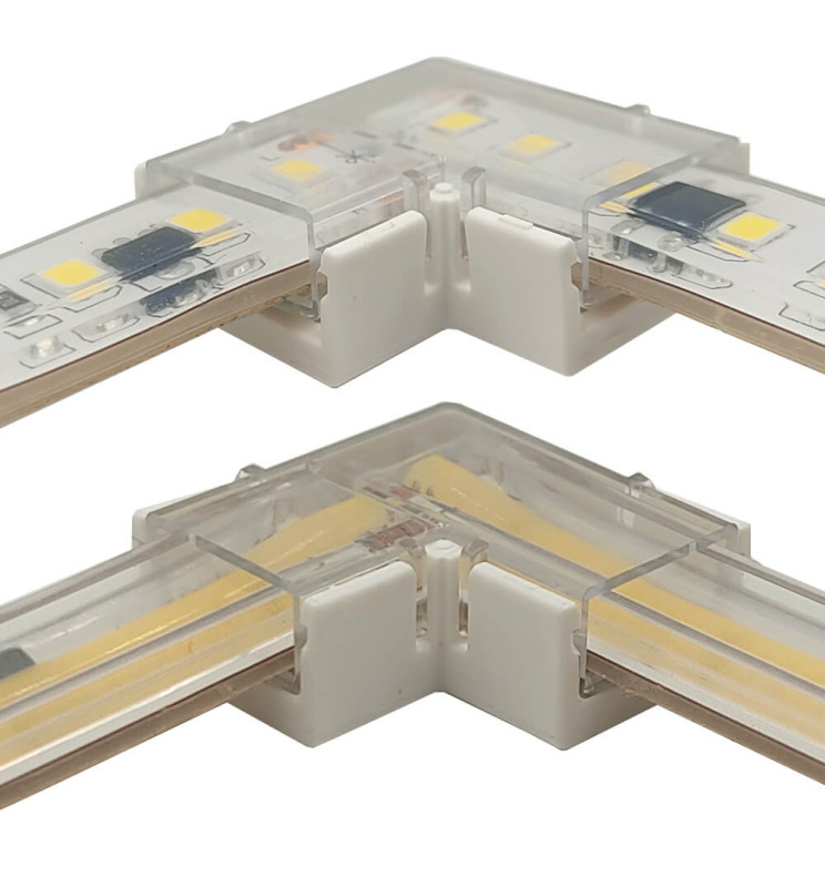 Connecteur en L pour bandes LED COB + SMD - 8 mm - 10 mm - IP65