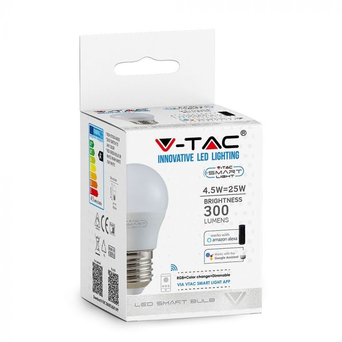 Ampoule VT-5124 5 W G45 compatible avec Amazon Alexa et Google Home W-CW E27, code couleur RVB + WW/CW