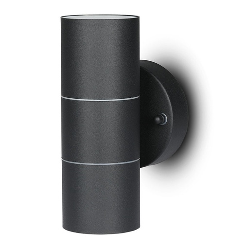 [7569] VT-7622 APPAREIL MURAL GU10, CORPS EN ACIER INOXYDABLE, 2 VOIES IP44 - NOIR MAT