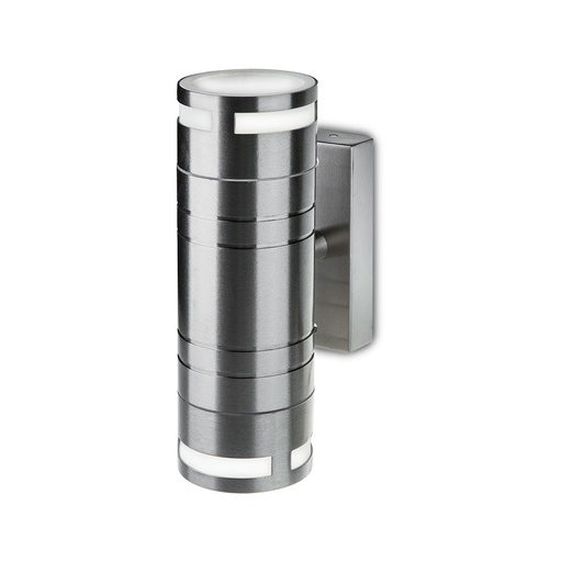 [7504] VT-7632 GLAS GU10 WANDBEVESTIGING, ROESTVRIJSTALEN BEHUIZING - 2-WEG IP44
