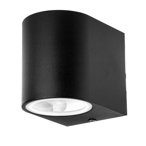 [7508] VT-7651 SLANKE GU10 MUURFITTING (ALUMINIUM) ROND-ZWART 1-WEG IP44