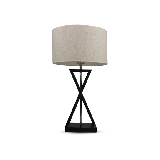 [40391] VT-7713 DESIGNER TAFELLAMP MET IVOOR LAMPENKAP - ROND, ZWARTE VOET + SCHAKELAAR E27-HOUDER - WIT + ZWART
