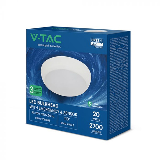 [812-24-6] VT-8633 8W/16W/20W LED DOME LIGHT EMERGENCY/SENSOR CREE CHIP CCT 3IN1 IP54 135LM/W
