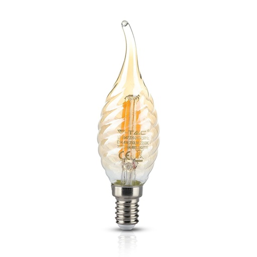[217116] VT-1947 4W GEDRAAIDE KAARS FILAMENTLAMP AMBER DEKSEL MET PUNT E14 Kleurcode 2200K - Warm Wit