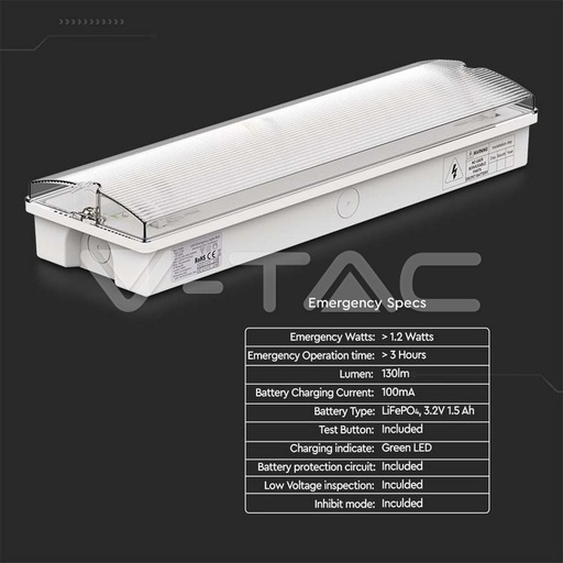 [7687] VT-996 3W LED EMERGENCY EXIT LIGHT EUR 464.00 WITH SELF TEST BUTTON COLORCODE:6400K