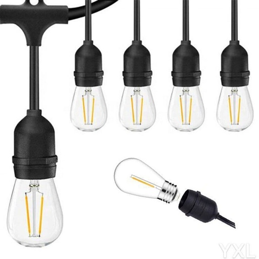[3105] AV-713-5 Waterdichte lichtslinger 5m + 3m extra + 10x decoratieve lampen S14-E27-2W 2700K
